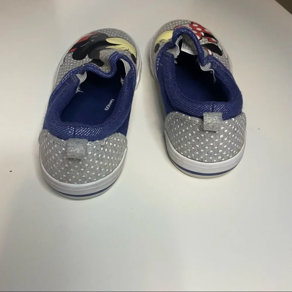 DISNEY Kids Minnie and Mickey Kissing Slip On Blue Sparkly Polka Dot Shoes - Picture 7 of 9